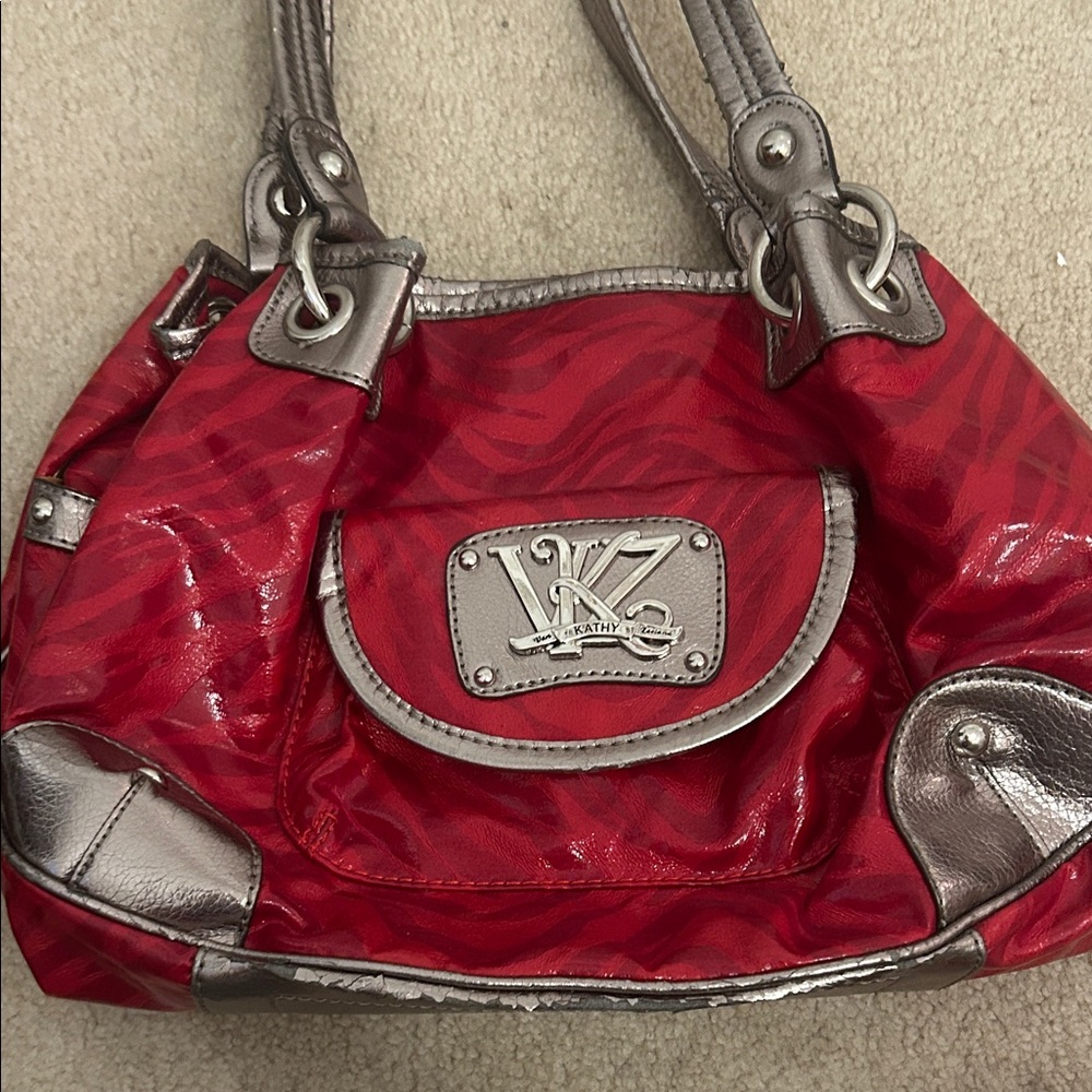 Y2K Kathy Van Zeeland Red Purse with Zebra Accents